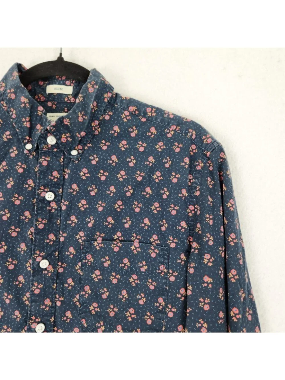 J Crew Shirt Mens Medium Blue Floral Secret Wash Shirting Slim Long Sleeve
